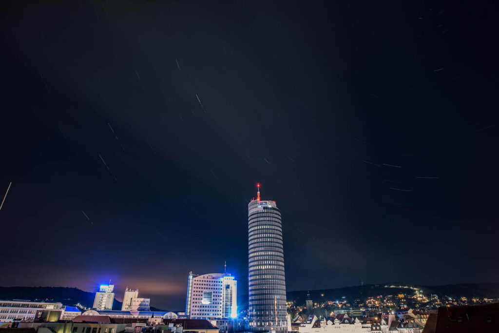 Startrails in Jena, Extrem-Langzeitbelichtung in der Jenaer Innenstadt